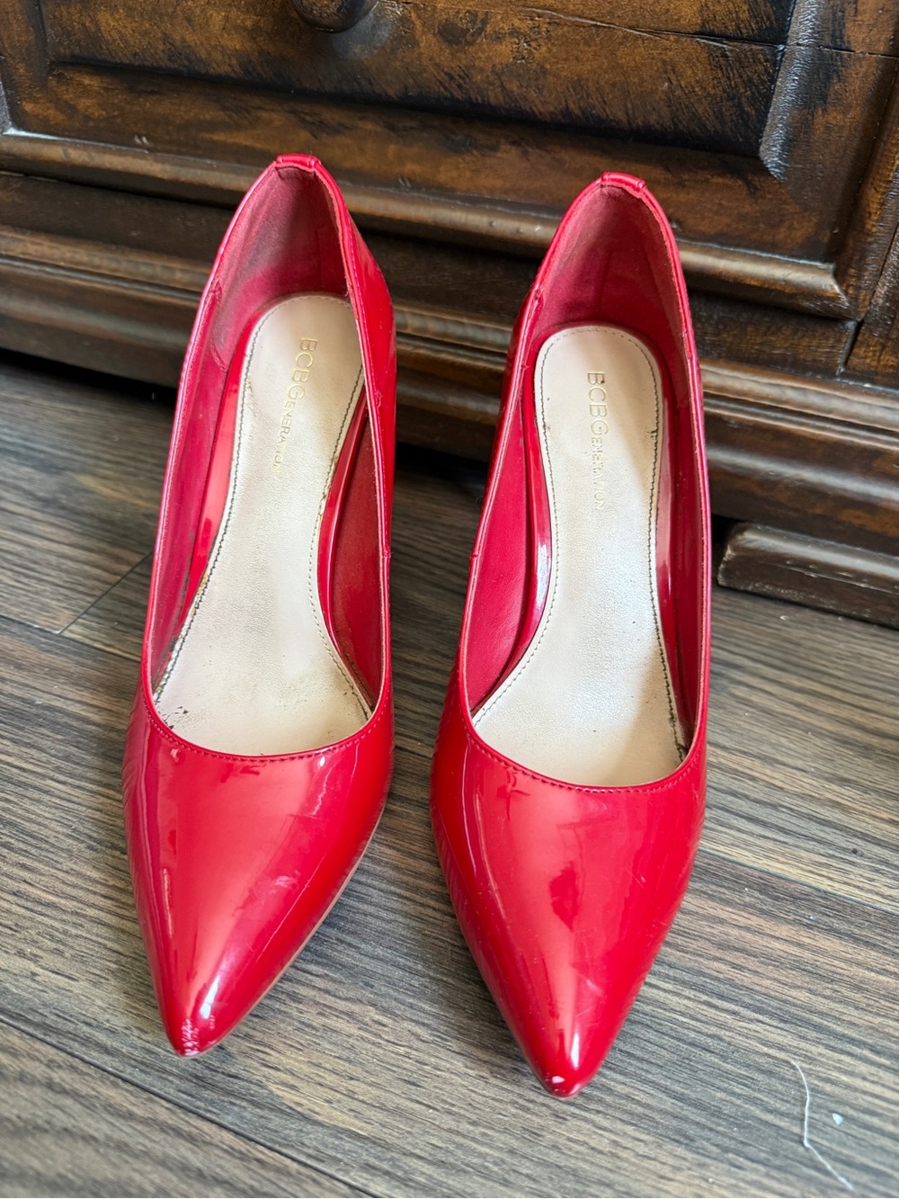 BCBG Generation Shiny Red Pointed-Toe Stiletto Pumps